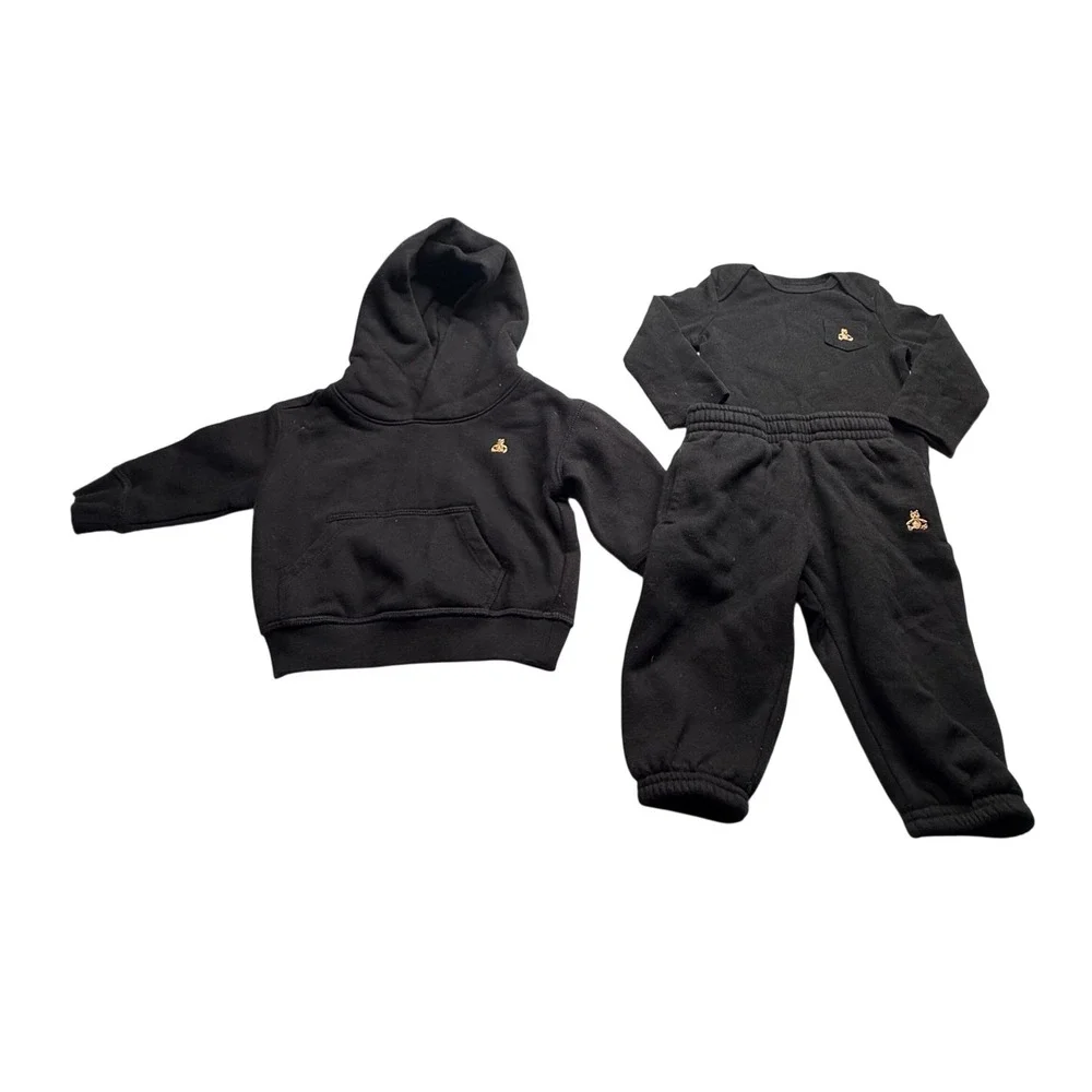 Baby Gap 3 Piece Outfit Set Black Hoodie Joggers Bodysuit 6-12 Months Bear
